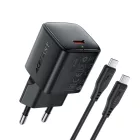 Acefast A118 GaN Hálózati Töltő 30W - USB-C + 1.2m USB-C-Lightning Kábel - Fekete