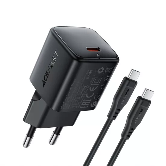 Acefast A118 GaN Hálózati Töltő 30W - USB-C + 1.2m USB-C-Lightning Kábel - Fekete