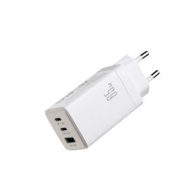   Joyroom JR-TG10 GaN Hálózati Töltő 65W - 2x USB-C + USB-A + C-C 1.2m 100W Kábel - Fehér