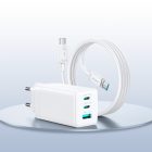 Joyroom JR-TG10 GaN Hálózati Töltő 65W - 2x USB-C + USB-A + C-C 1.2m 100W Kábel - Fehér