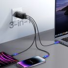 Joyroom JR-TG10 GaN Hálózati Töltő 65W - 2x USB-C + USB-A + 1.2m 100W C-C Kábel - Fekete