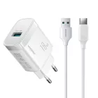 Joyroom JR-TF4 Hálózati Töltő 18W - USB-A + 1m A-C Kábel - Fehér