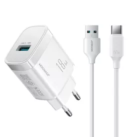   Joyroom JR-TF4 Hálózati Töltő 18W - USB-A + 1m A-C Kábel - Fehér
