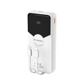   Wozinsky WFC-20W Power Bank 20000mAh 22.5W PD20W - Beépített Lightning és USB-C Kábellel - Fehér