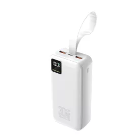   Wozinsky W8-W Power Bank 30000mAh 30W - 2x USB-A + USB-C + Zseblámpa - Fehér
