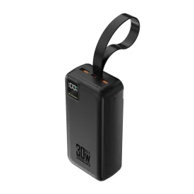   Wozinsky W8-W Power Bank 30000mAh 30W - 2x USB-A + USB-C + Zseblámpa - Fekete