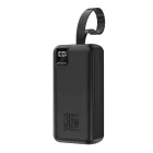 Wozinsky W8-W Power Bank 30000mAh 30W - 2x USB-A + USB-C + Zseblámpa - Fekete