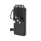 Wozinsky W11-B Power Bank 10000mAh 10W + Beépített Kábelek és Lámpa - Fekete
