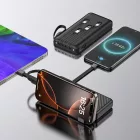 Wozinsky W11-B Power Bank 10000mAh 10W + Beépített Kábelek és Lámpa - Fekete