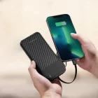 Wozinsky W11-B Power Bank 10000mAh 10W + Beépített Kábelek és Lámpa - Fekete