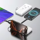 Wozinsky W11-W Power Bank 10000mAh 10W + Beépített Kábelek és Lámpa - Fehér