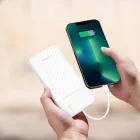 Wozinsky W11-W Power Bank 10000mAh 10W + Beépített Kábelek és Lámpa - Fehér
