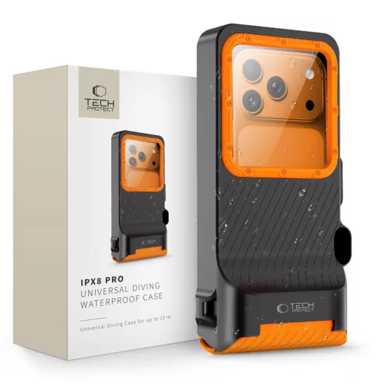 Tech-Protect IPX8 Pro Vízálló Telefontok 4.7-6.9" - Fekete-Narancs