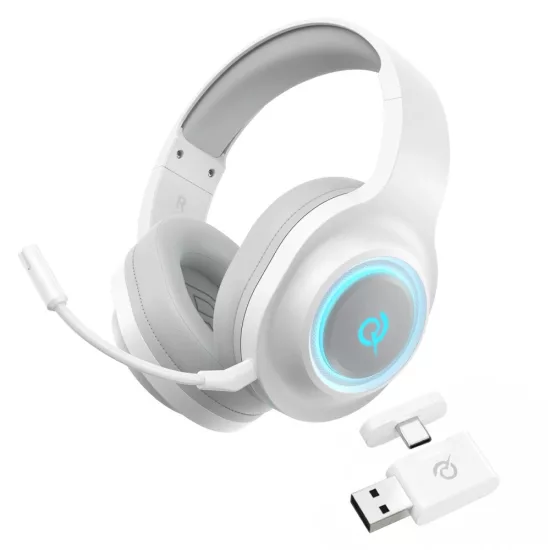 QCY Heroad V200 Tri-Mode Gaming Fejhallgató 7.1 Hangzással - 240 óra Akkumulátor - Levehető Mikrofon - Fehér