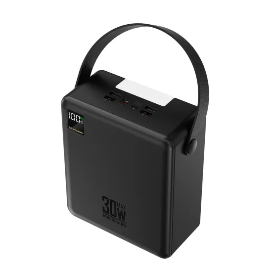 Wozinsky Power Bank 100000mAh 30W - 4xUSB-A + 1xUSB-C - Zseblámpával - Fekete