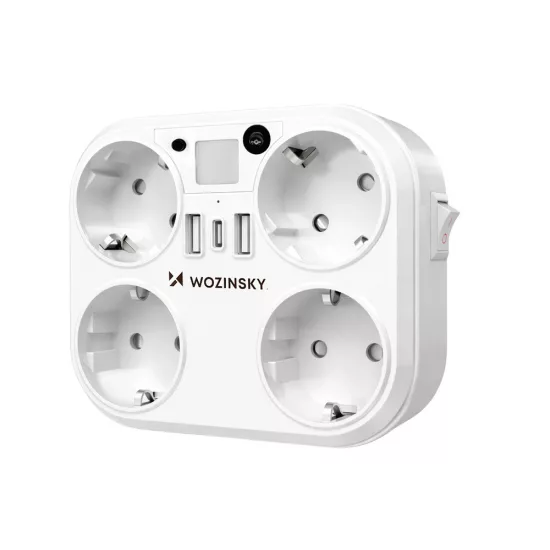 Wozinsky Hálózati Elosztó 4000W - 4x AC + 2x USB-A + 1x USB-C - Fehér