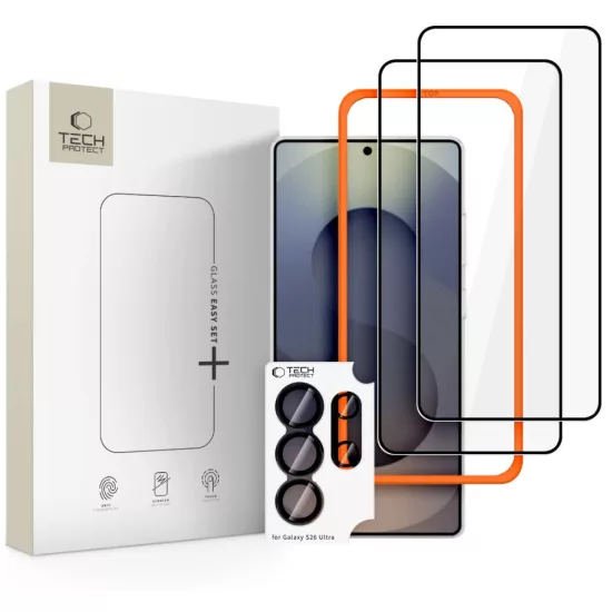 Samsung Galaxy S26 Ultra Kijelzővédő és Lencsevédő Készlet - Tech-Protect Easy Set+ - Fekete