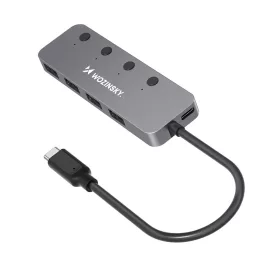   Wozinsky USB-C Alumínium HUB - 4x USB-A 3.0 Egyedi Kapcsolókkal - Szürke