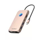 Orico XCR X1 12in1 RGB USB-C HUB - 2x USB-A 3.1 / 1x USB-A 2.0 / 1x USB-C PD 100W / 1x USB-C 3.1 / 2x HDMI 2.0 4K 60Hz / 1x VGA 1080p / 1x microSD/SD 3.0 / 1x RJ Gigabit Ethernet / 1x Audio CTIA 3.5mm - Rózsaarany