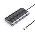 Orico XDR X33 12in1-ben USB-C HUB - USB-A / USB-C / 2x HDMI 4K 60Hz / DisplayPort 4K 60Hz / RJ45 Gigabit / PD 100W / SD microSD Kártyaolvasó - Szürke
