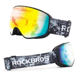   Rockbros SP284 Gyerek Síszemüveg - Páramentes - UV Szűrővel - Szürke Lencse Piros Tükörbevonattal - Fekete