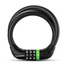   Rockbros 87632 Számzárazas Kerékpárzár - 115cm Acélkábel - Fekete