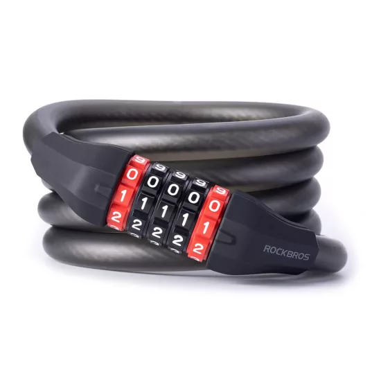 Rockbros RKS507 Kerékpárzár - 5 Számjegyes - Acél Kábel 180 cm - Fekete