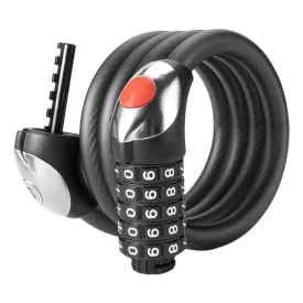   Rockbros RKS531 Kerékpárzár 5 Számjegyű Kóddal - 180cm Acélkábel - LED világítással - Fekete