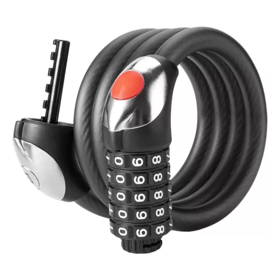 Rockbros RKS531 Kerékpárzár 5 Számjegyű Kóddal - 180cm Acélkábel - LED világítással - Fekete