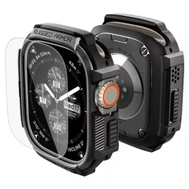   Apple Watch Ultra (49mm) Tok + Kijelzővédő - Spigen Rugged Armor - Fekete