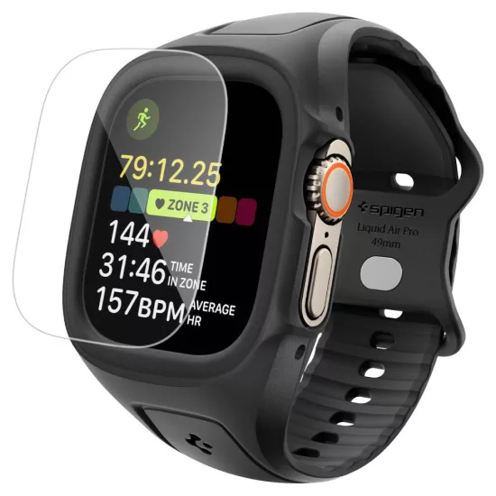 Apple Watch Ultra (49mm) Tok és Szíj + Kijelzővédő - Spigen Liquid Air Pro - Fekete