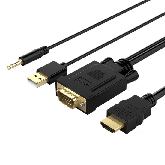 Orico XD-VATH VGA és 3.5 mm Mini Jack - HDMI Full HD 60Hz Kábel USB Tápellátással - 5m - Fekete