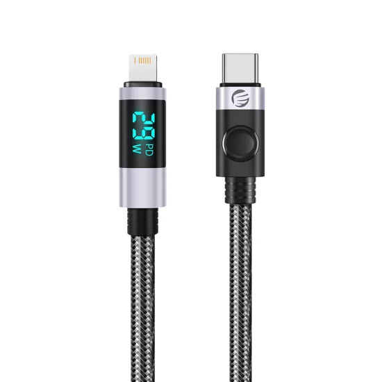 Orico USB-C - Lightning Kábel LED Kijelzővel - 2m 29W - Fekete-Szürke