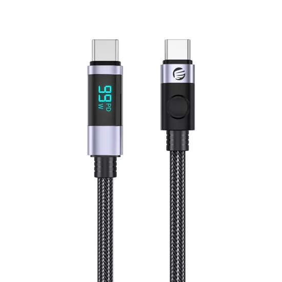 Orico USB-C - USB-C Kábel LED Kijelzővel - 2 m 5A 100W - Fekete-Szürke x 2 db