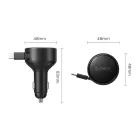 Orico FC-60-2C Autós Töltő 60W - Kihúzható 65cm USB-C Kábellel - Fekete