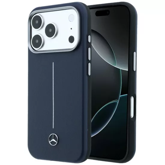 iPhone 17 Pro Tok - Mercedes Leather Semi Wrap Iconic Line MagSafe - Kék
