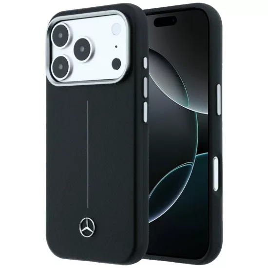 iPhone 17 Pro Max Tok - Mercedes Leather Semi Wrap Iconic Line MagSafe - Fekete