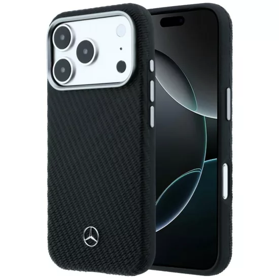 iPhone 17 Pro Tok - Mercedes Leather Semi Wrap Wood Effect MagSafe - Fekete