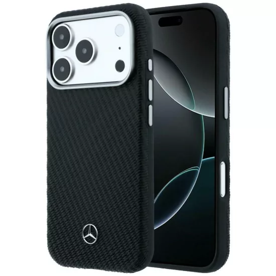 iPhone 17 Pro Max Tok - Mercedes Leather Semi Wrap Wood Effect MagSafe - Fekete