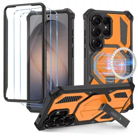   Samsung Galaxy S26 Ultra Tok - Tech-Protect MagBlast MagSafe + 2x Kijelzővédő Üvegfólia - Fekete-Narancs