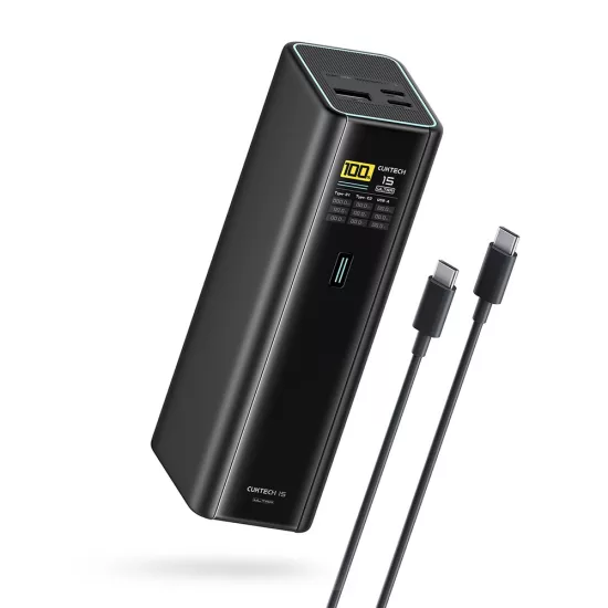 Cuktech PB200U Power Bank 20000mAh 210W - 2x USB-C + USB-A TFT Kijelzővel és 240W USB-C Kábellel - Fekete