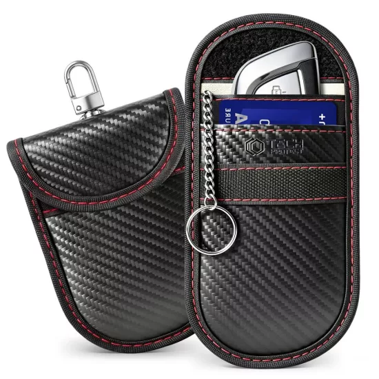 Tech-Protect KLR100 RFID Blokkoló Autós Kulcstartó - Fekete-Piros Karbon