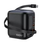 Acefast Z10 GaN Asztali Töltő 100W - 3xUSB + Visszahúzható USB-C Kábellel és TFT Kijelzővel - Fekete