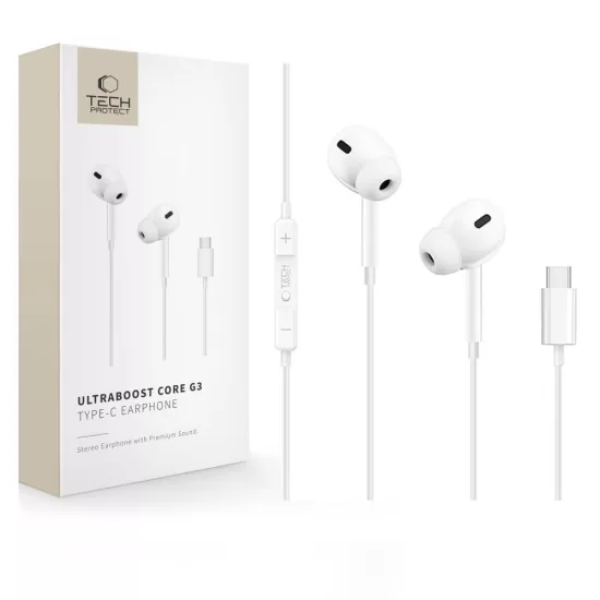 Tech-Protect Ultraboost Core G3 USB-C Vezetékes Fülhallgató - Fehér