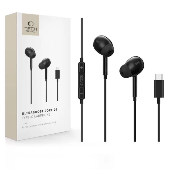Tech-Protect Ultraboost Core G3 USB-C Vezetékes Fülhallgató - Fekete