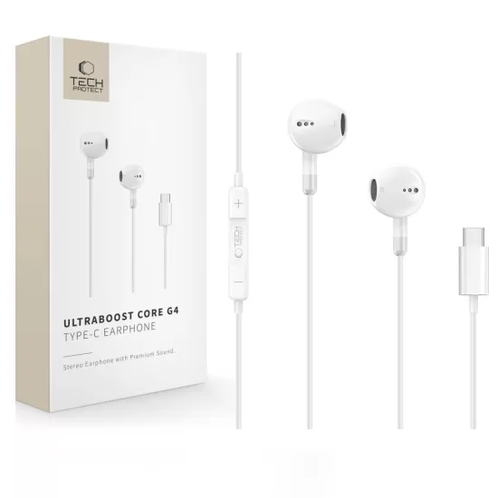 Tech-Protect Ultraboost Core G4 USB-C Vezetékes Fülhallgató - Fehér