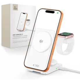   Tech-Protect A56 3in1 MagSafe 25W QI2.2 Vezeték Nélküli Töltő + C-C Kábel - Fehér