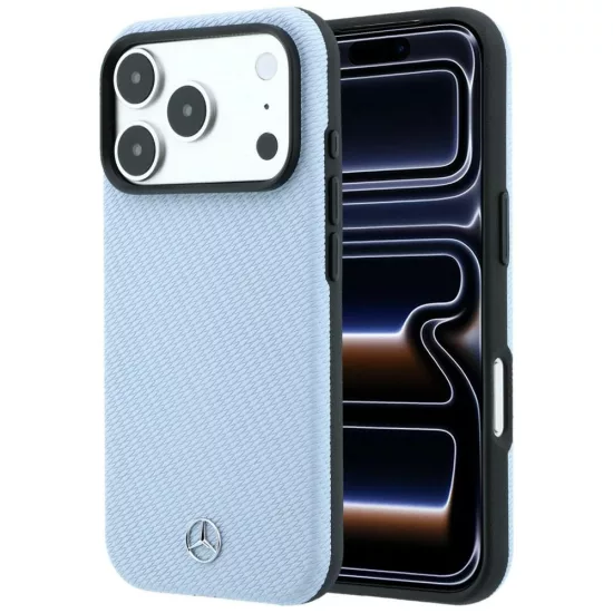 iPhone 17 Pro / 18 Pro Tok - Mercedes Leather Semi Wrap Wood Effect MagSafe - Kék