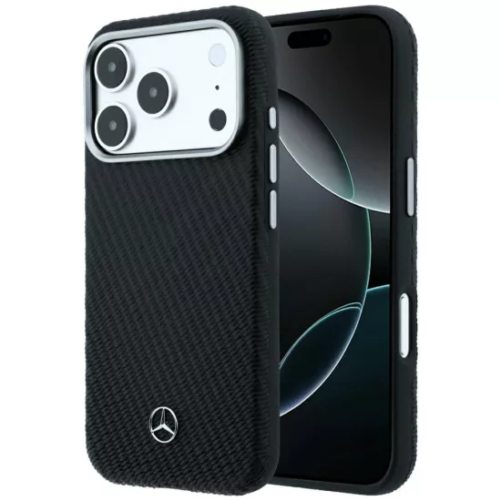 iPhone 17 Pro Max - 18 Pro Max Tok - Mercedes Leather Semi Wrap Wood Effect MagSafe - Fekete
