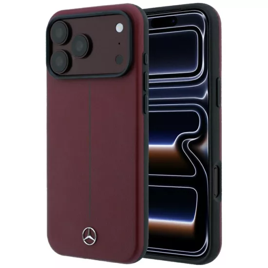 iPhone 18 Pro Max / 17 Pro Max Tok - Mercedes Leather Semi Wrap Iconic Line MagSafe - Bordó